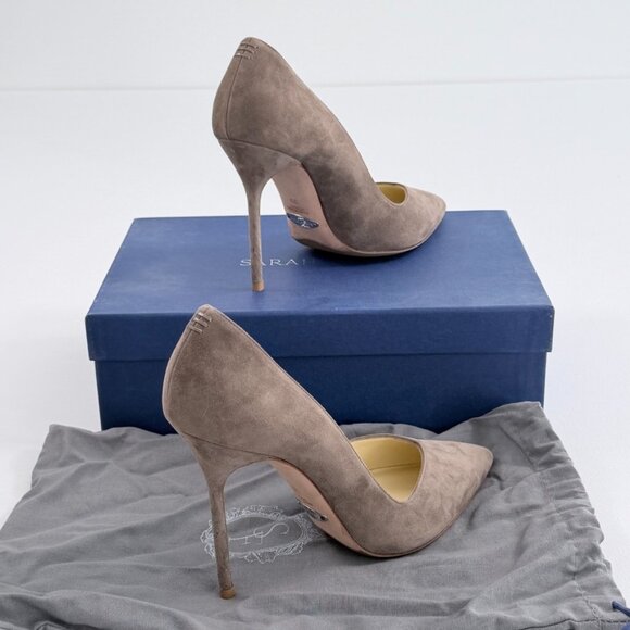 Perfect Pump 100mm Suede Pointed-Toe Heels in Taupe by Sarah Flint - Picture 5 of 16